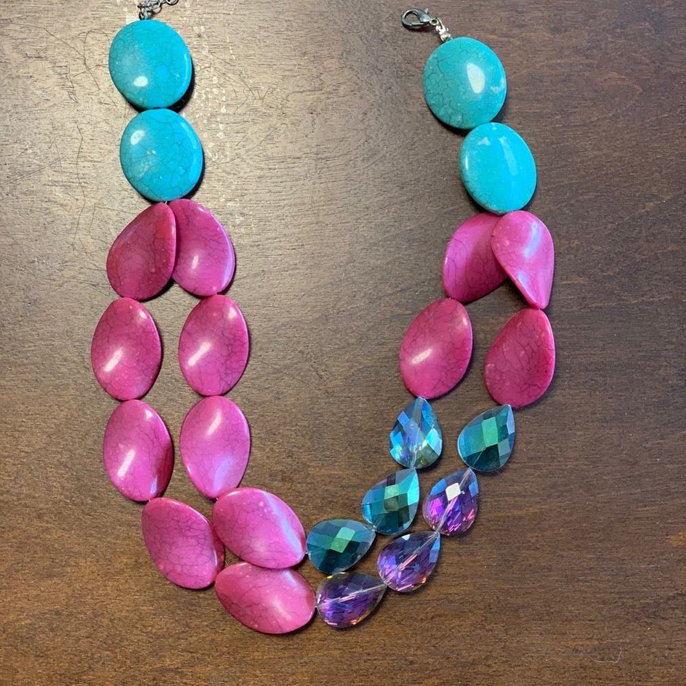 Necklace - turquoise and pink, chunky